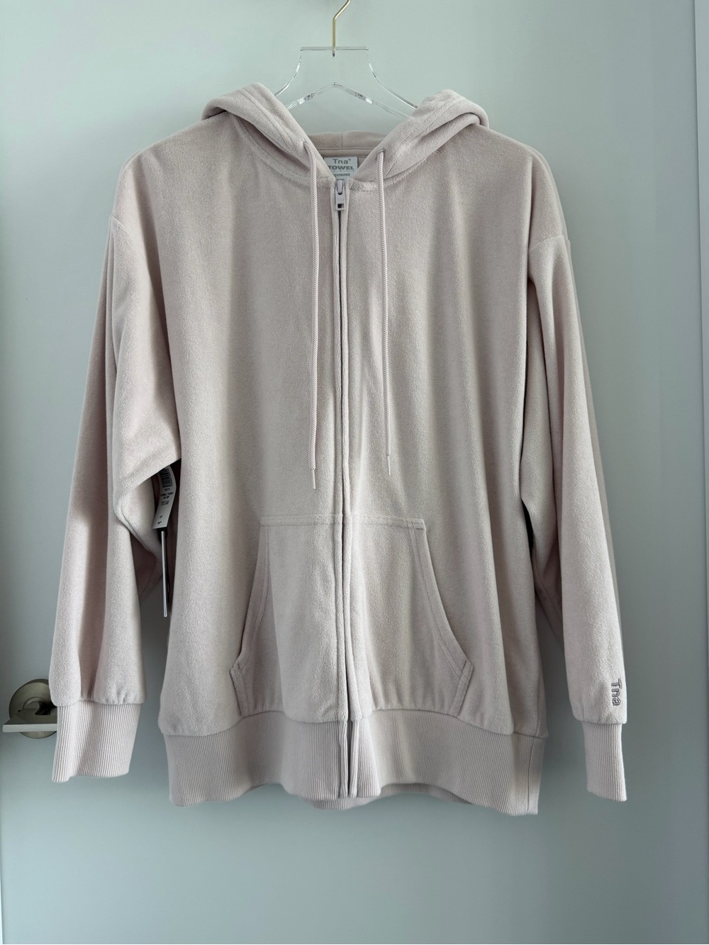 NWT - Aritzia TNA Towel Boyfriend Hooded Zip-Up Jacket in Light Pink